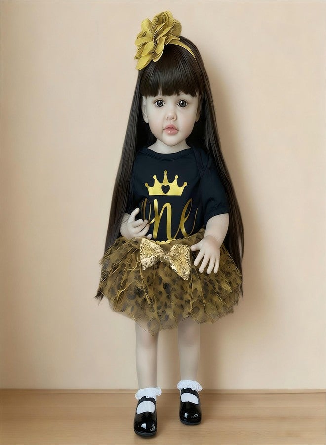 iCradle Lovely Reborn Baby Dolls Princess Girl 22 inch 55 cm Full Body Silicone Soft Vinyl Realistic Newborn Dolls Long Hair Lifelike Baby Doll Kids Toy for Ages 3+ - Image 1